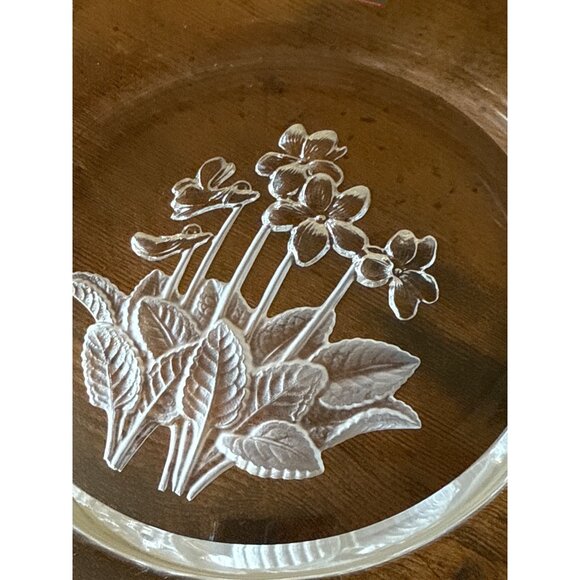 Hoya Japan Crystal Plate With Floral Etching Transparent Glass Decorative Dish - Picture 5 of 13